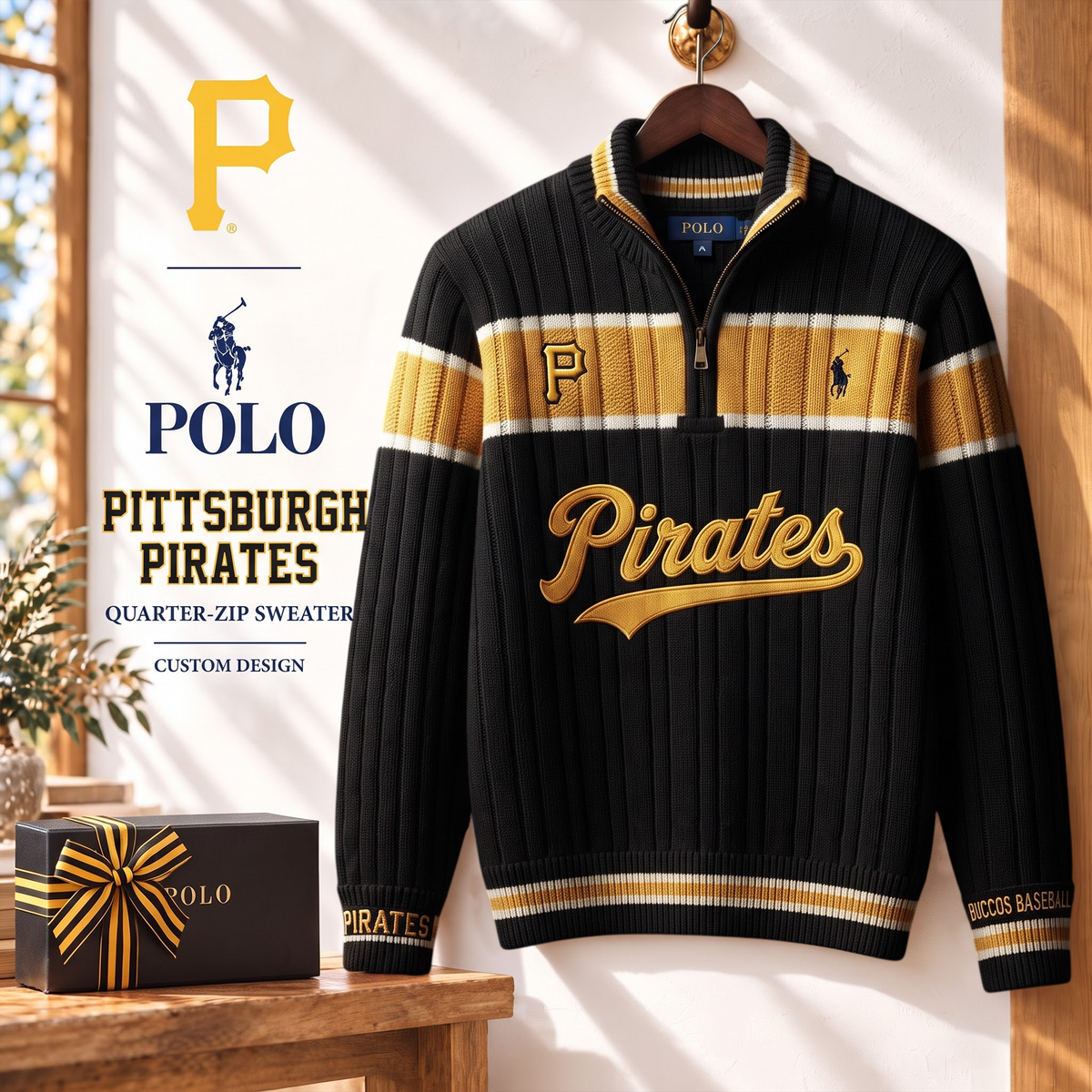 PP x PREMIUM MLB Varsity Cable-Knit Quarter-Zip Sweater