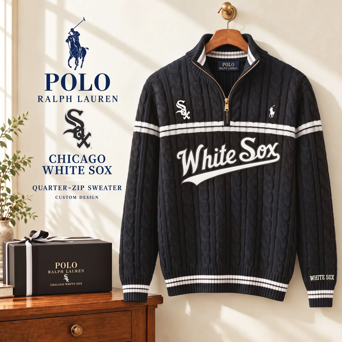 PREMIUM MLB X CWS EXCLUSIVE POLO RALPH LAUREN QUATER-ZIP SWEATER SHIRT LIMITED EDITION