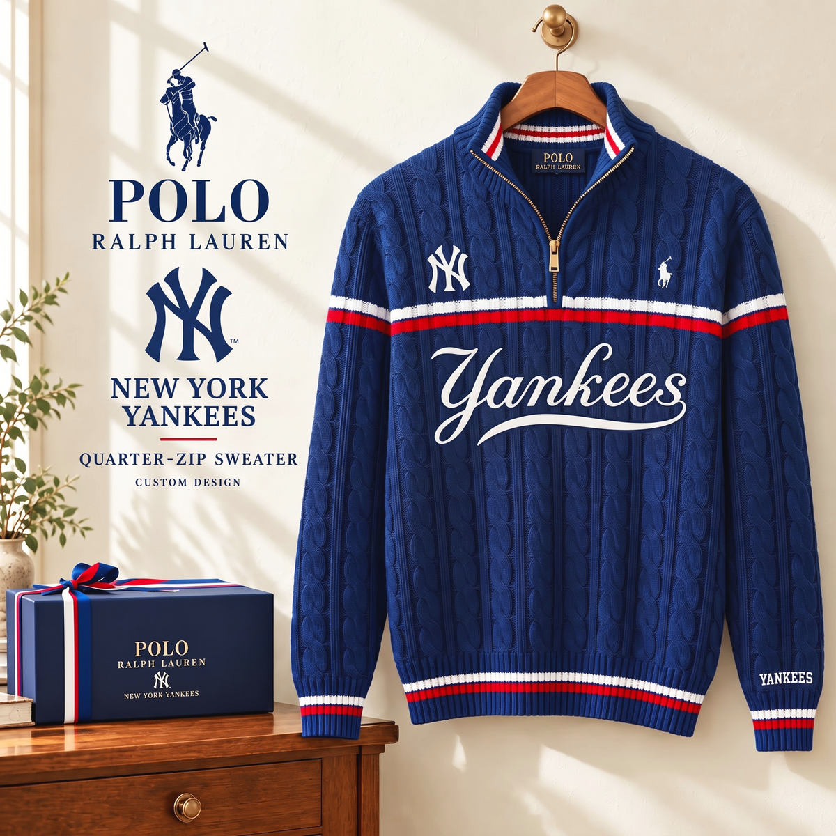PREMIUM MLB X NYY EXCLUSIVE POLO RALPH LAUREN QUATER-ZIP SWEATER SHIRT LIMITED EDITION