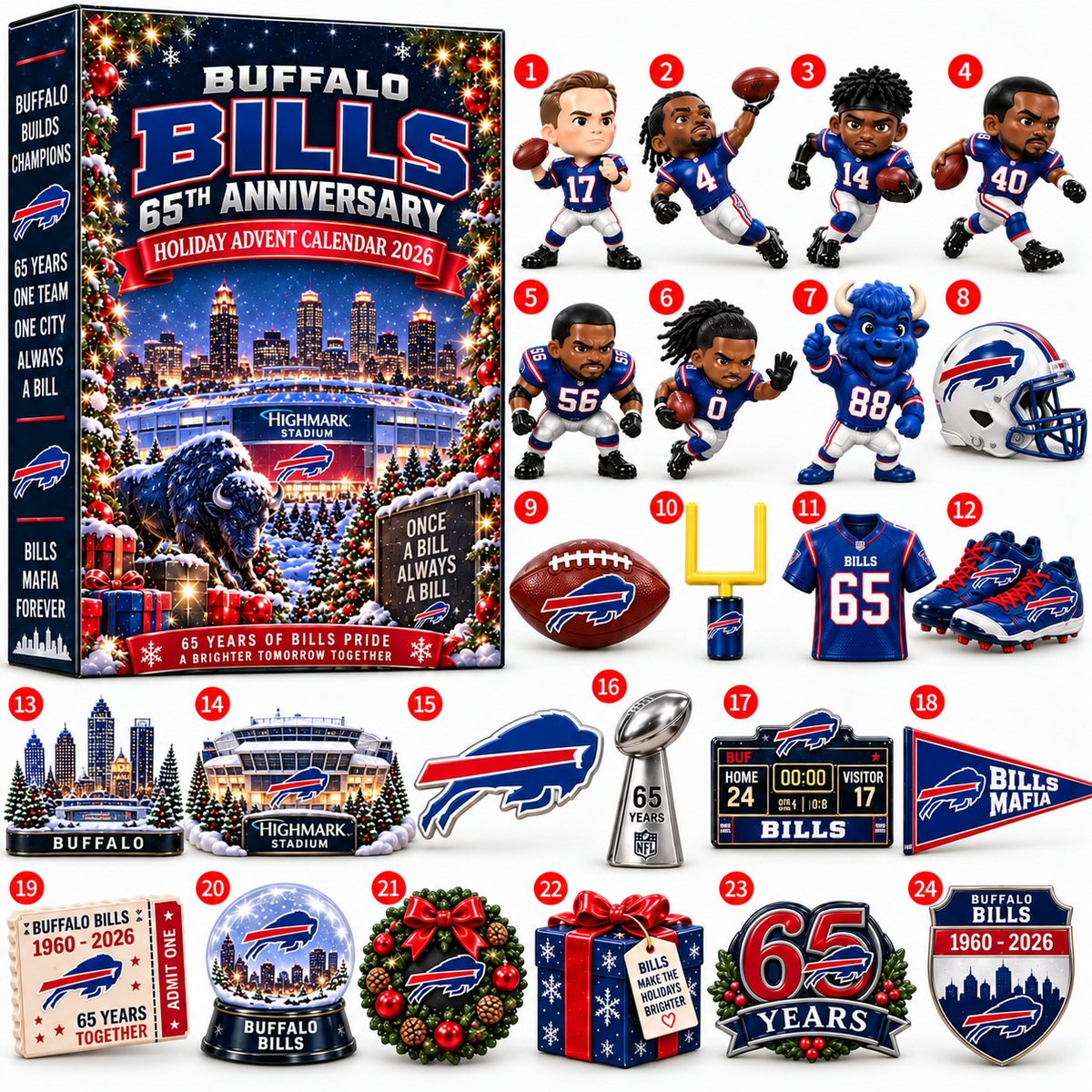 PREMIUM NFL X BUF 24-Day Game Day Surprise Countdown Advent Calendar
