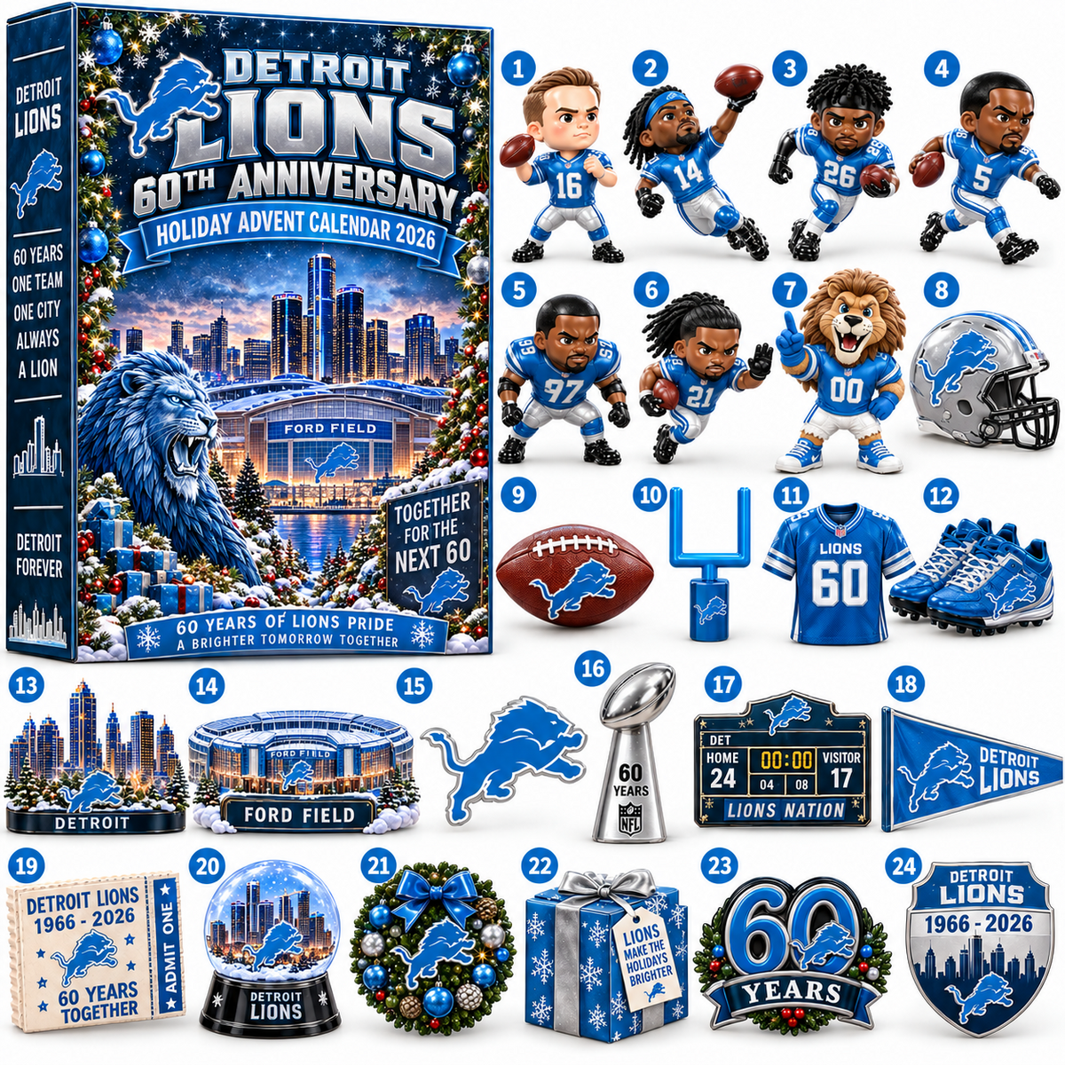 PREMIUM NFL X DET 24-Day Game Day Surprise Countdown Advent Calendar