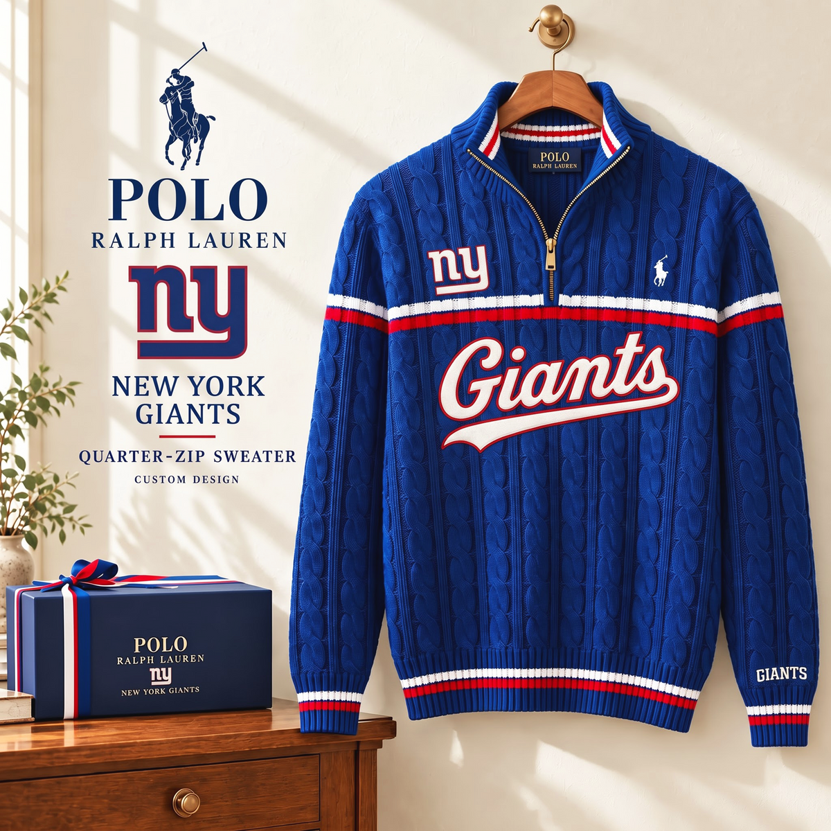 PREMIUM NFL X NYG EXCLUSIVE POLO RALPH LAUREN QUATER-ZIP SWEATER SHIRT LIMITED EDITION