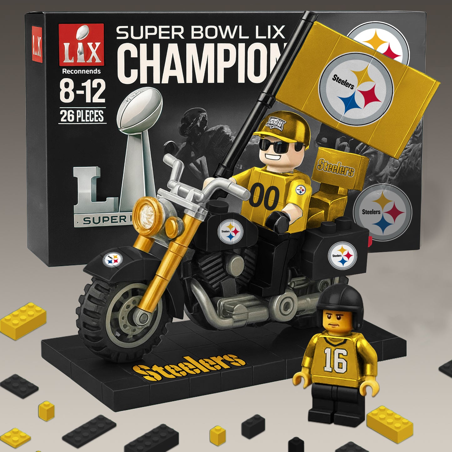 PREMIUM NFL x PIT Building Blocks Bike Toy Set NDT NHM 181125