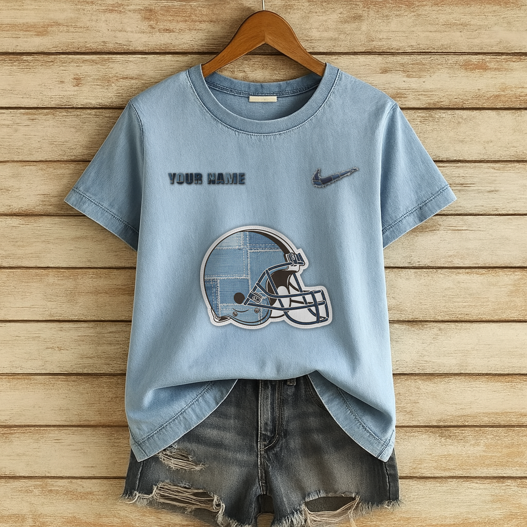 Personalized CLE x NFL Denim Patchwork Art Shirt DDT NTL