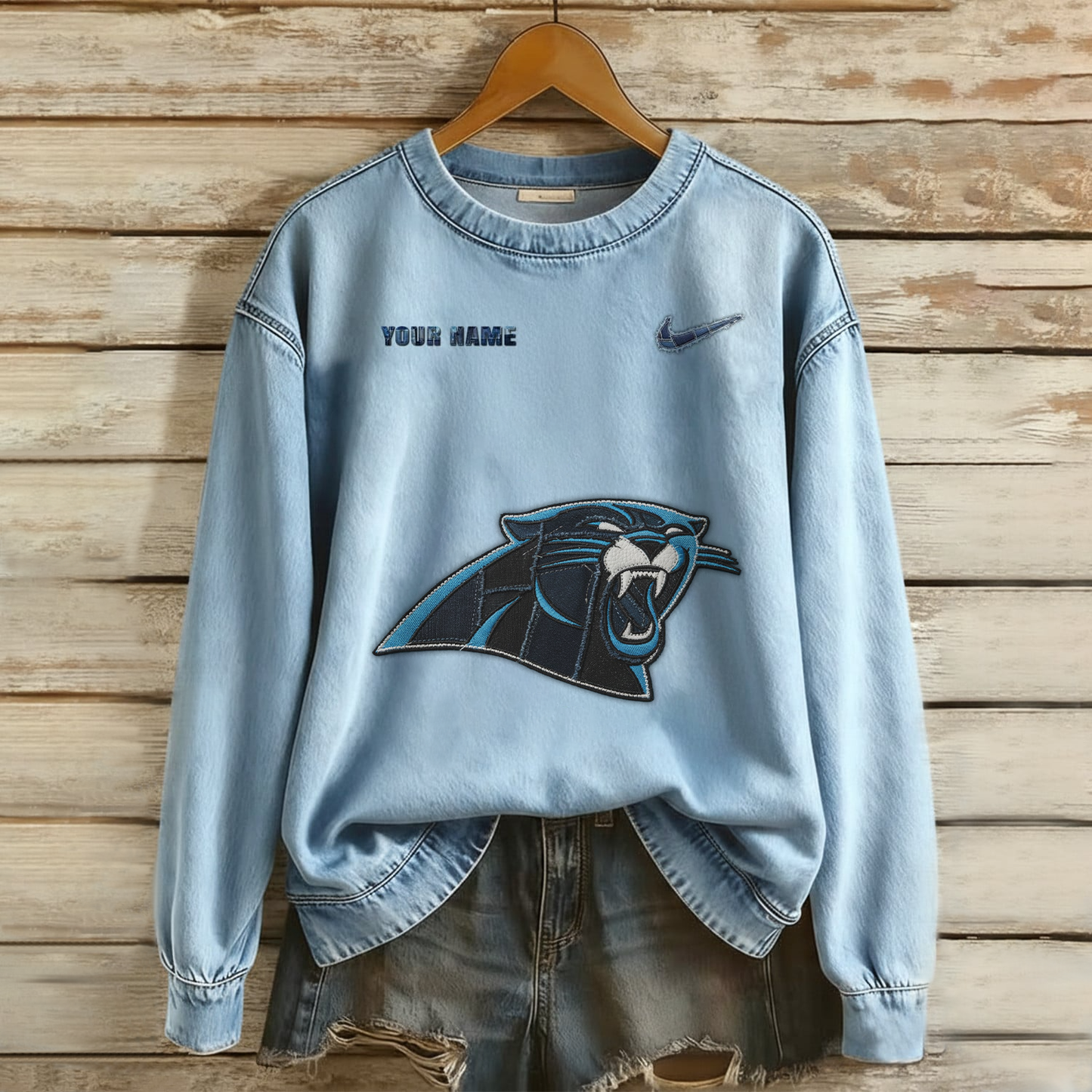Personalized CP x NFL Denim Patchwork Art Sweater DDT NTL