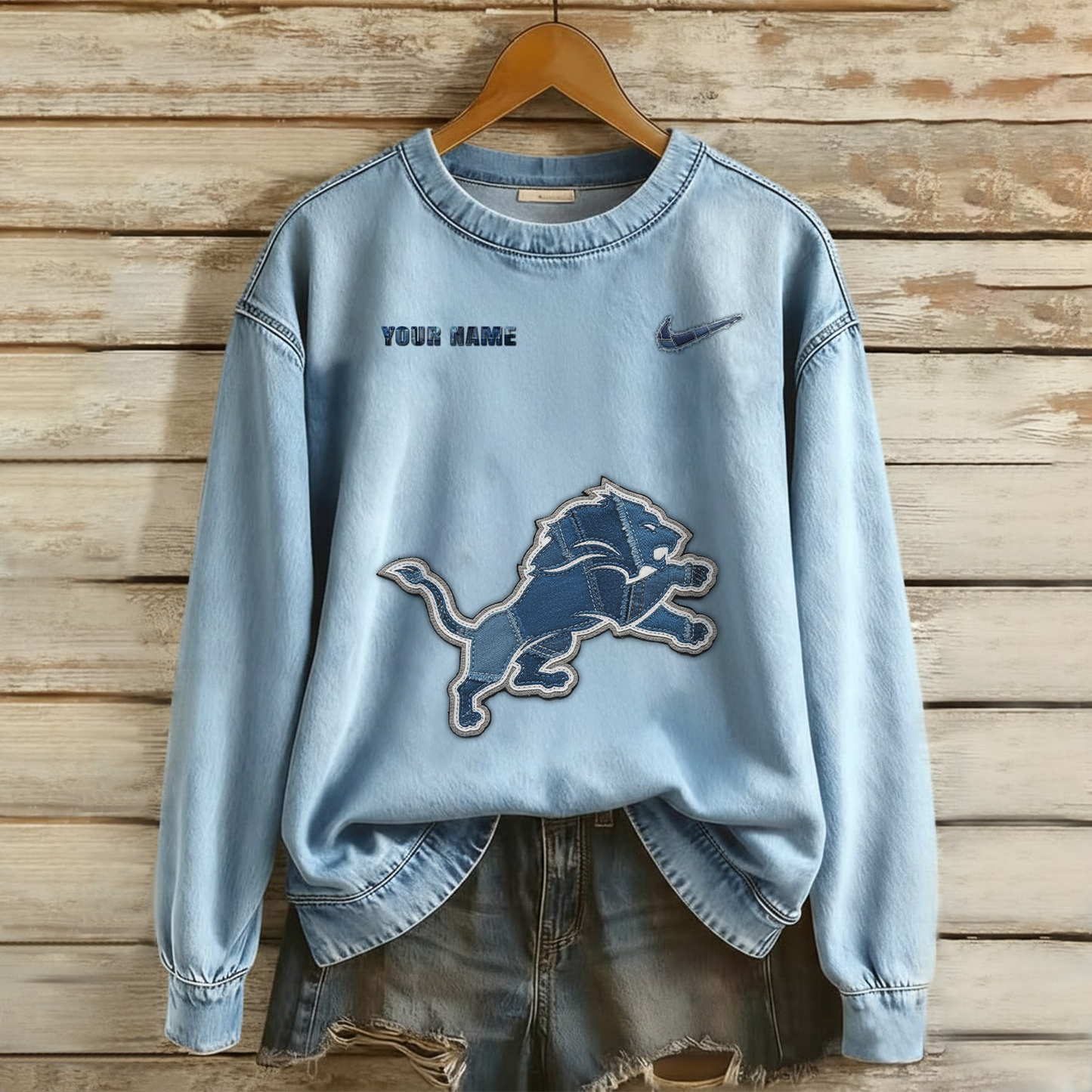 Personalized DL x NFL Denim Patchwork Art Sweater DDT NTL