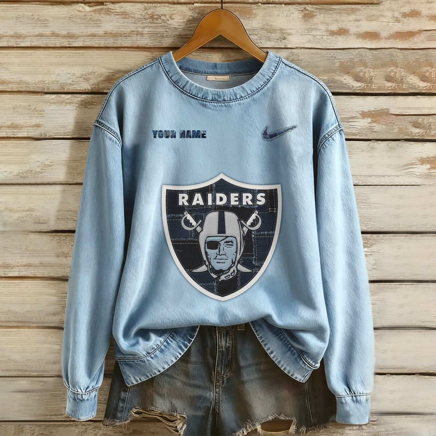 Personalized LVR x NFL Denim Patchwork Art Sweater DDT NTL