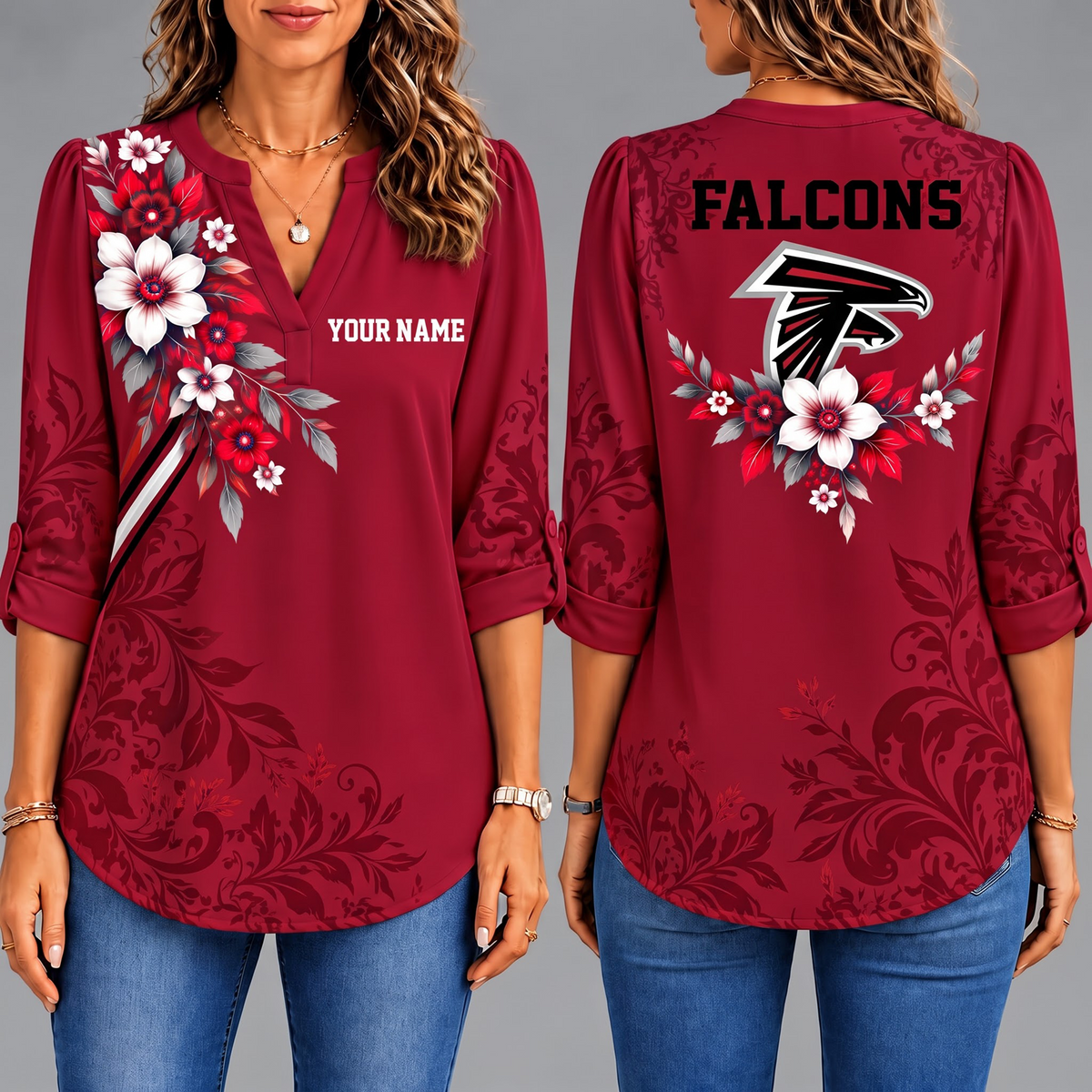Premium AF x NFL Collegiate Floral Luxe Long Sleeve Collar