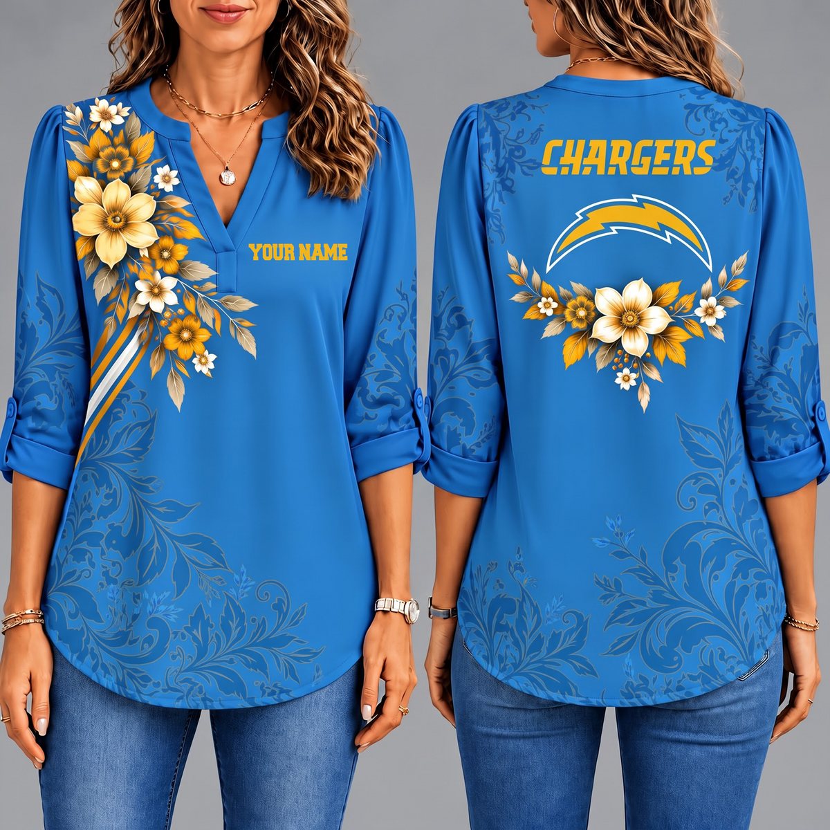 Premium LAC x NFL Collegiate Floral Luxe Long Sleeve Collar