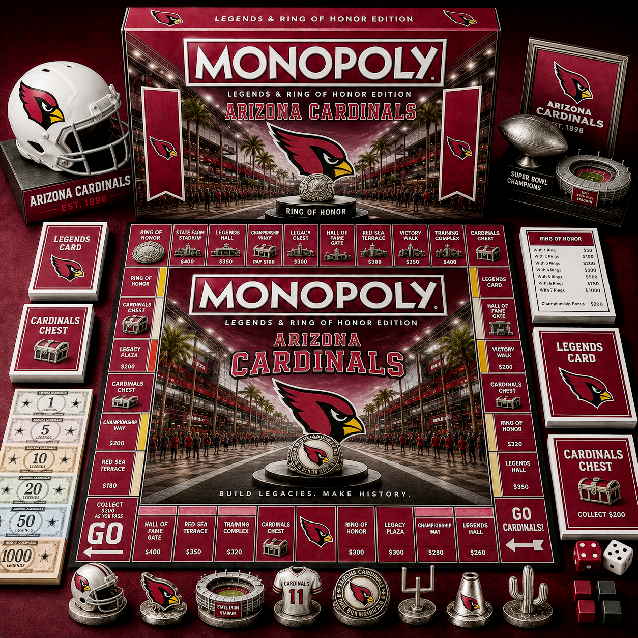 Premium NFL AC Legends & Ring Monopoly Collector’s Edition Board Game V9