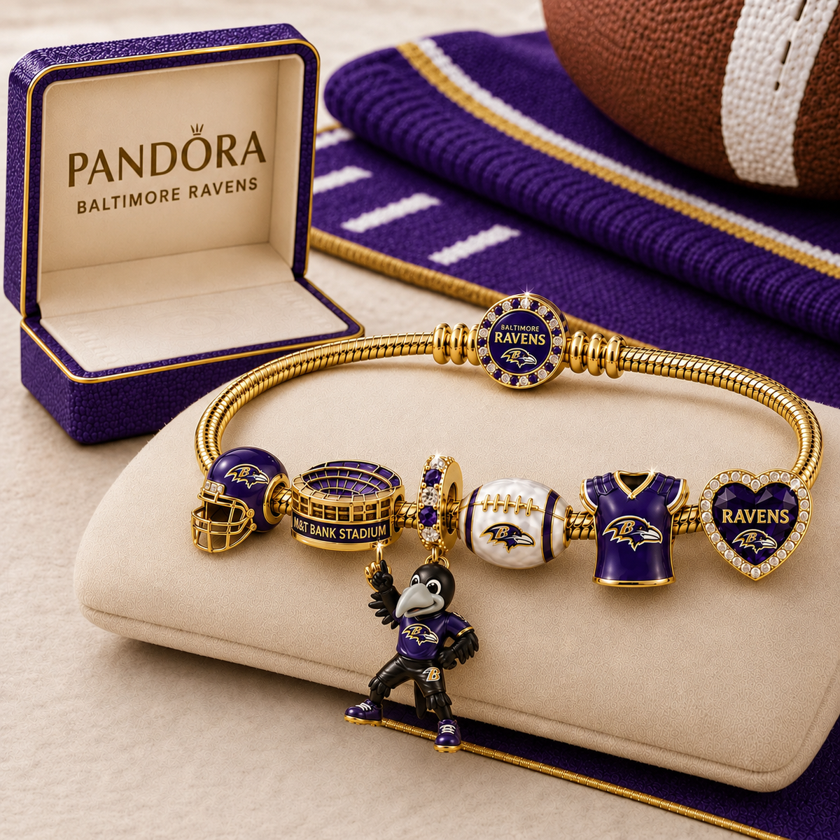 Premium NFL BR Gold Charm Bracelet Set