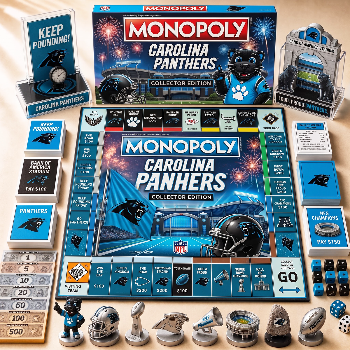 Premium NFL CAR Hall of Fame Monopoly Collector’s Edition Board Game V12
