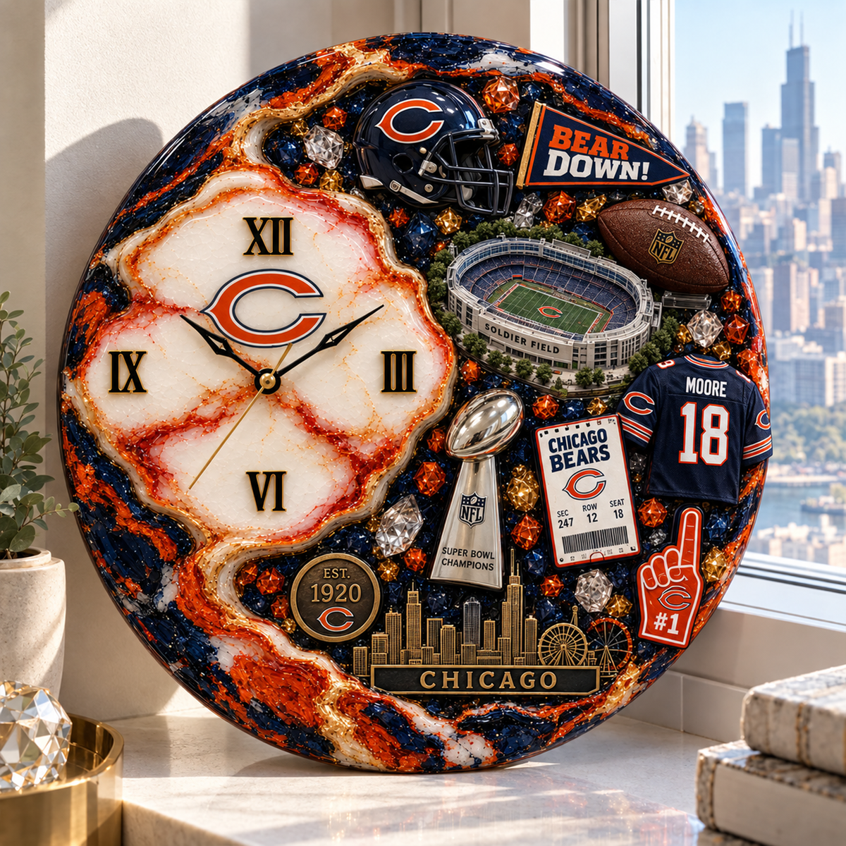 Premium NFL CHI Statement 3D Wall Clock