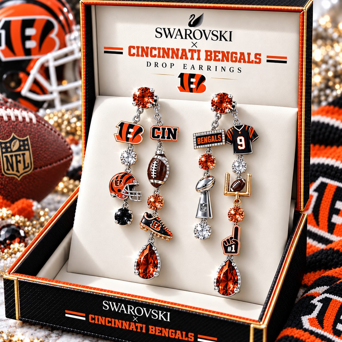 Premium NFL CIN Dangle Earrings
