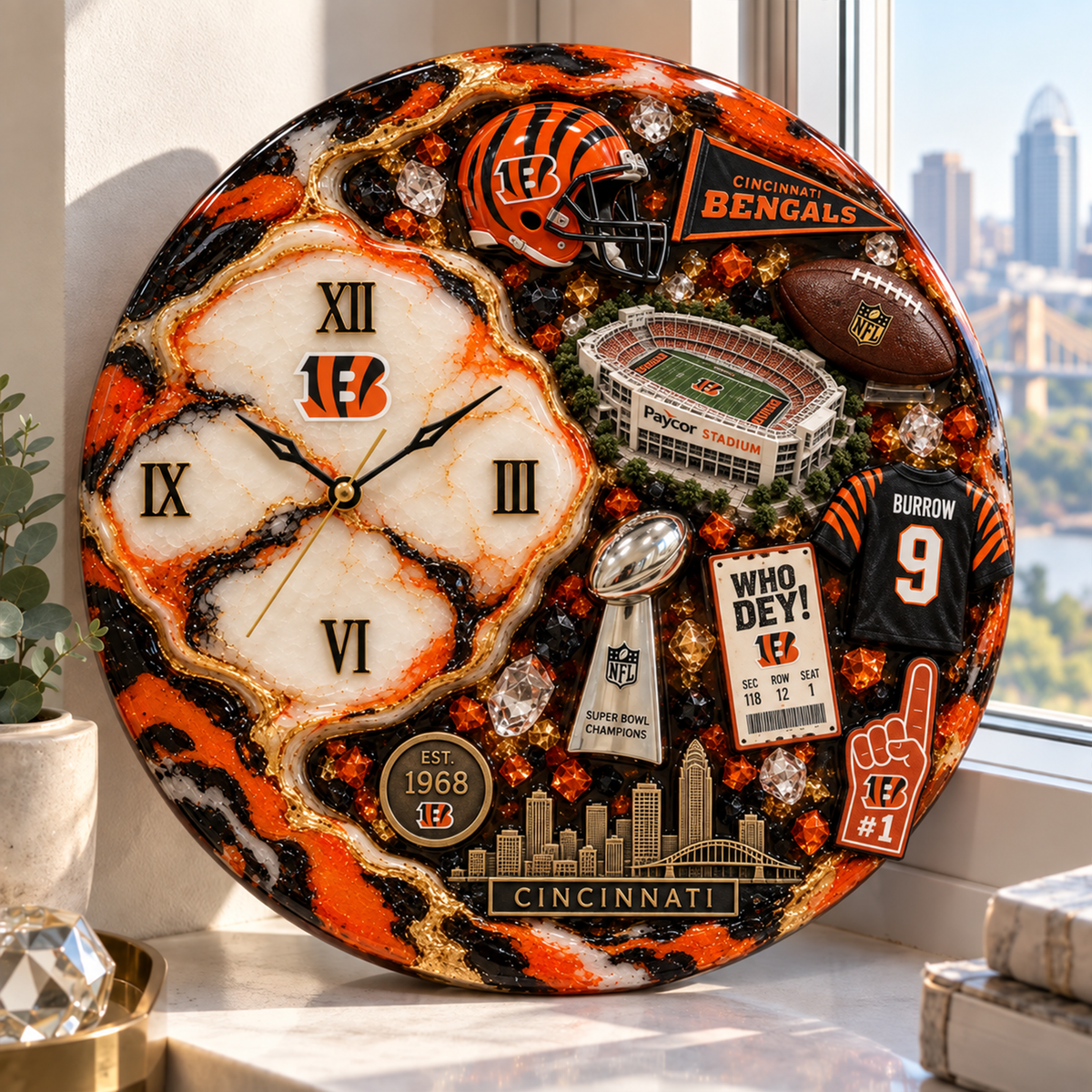 Premium NFL CIN Statement 3D Wall Clock