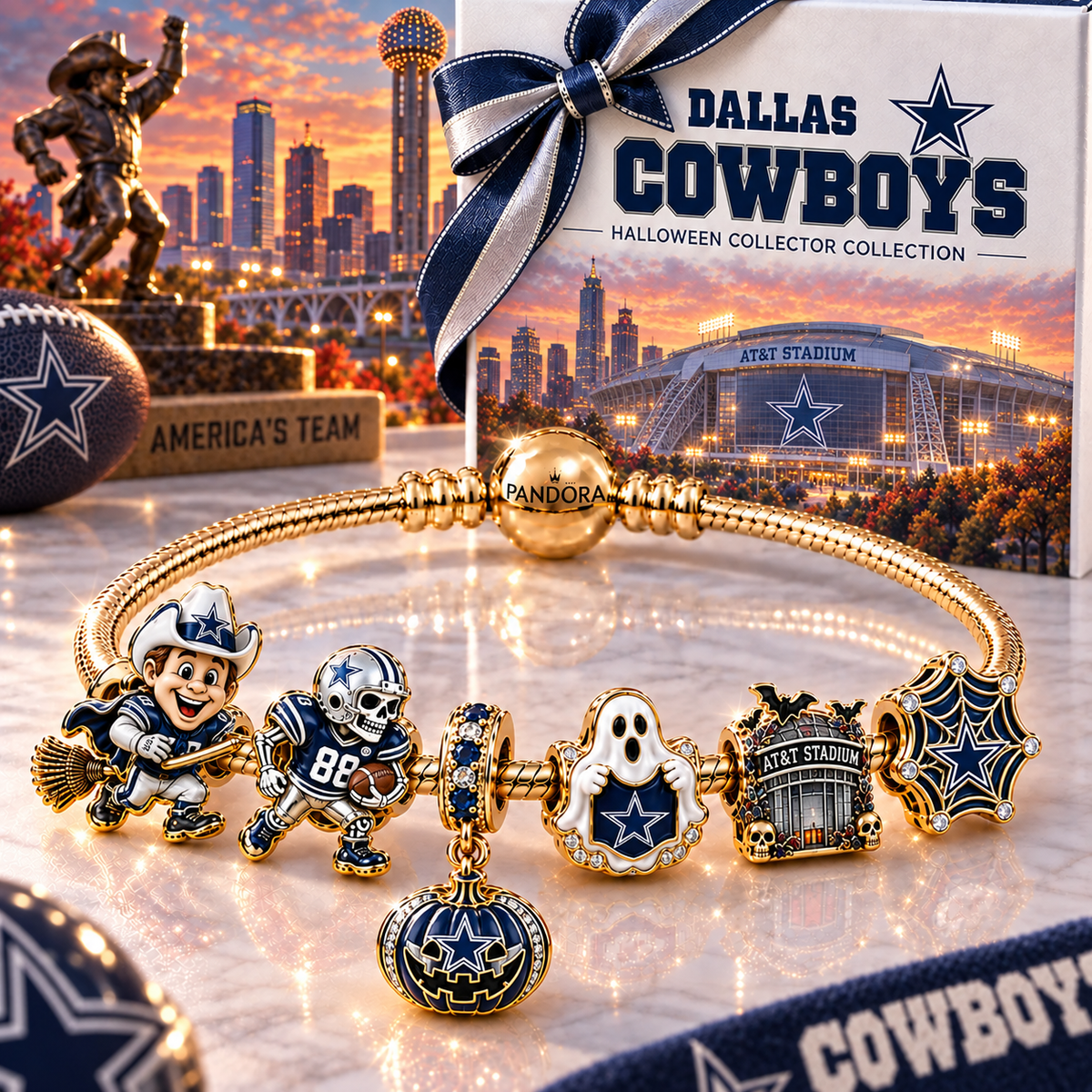 Premium NFL DC Halloween Gold Charm Bracelet Set V4