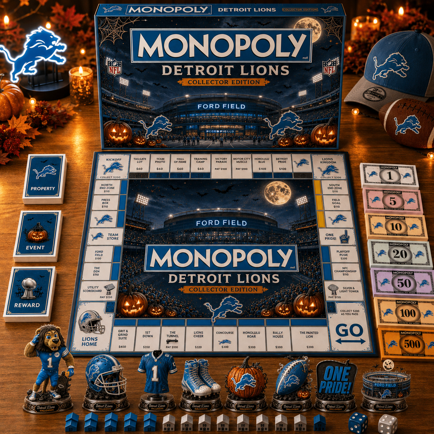 Premium NFL DET Halloween Stadium Monopoly Collector’s Edition Board Game V10