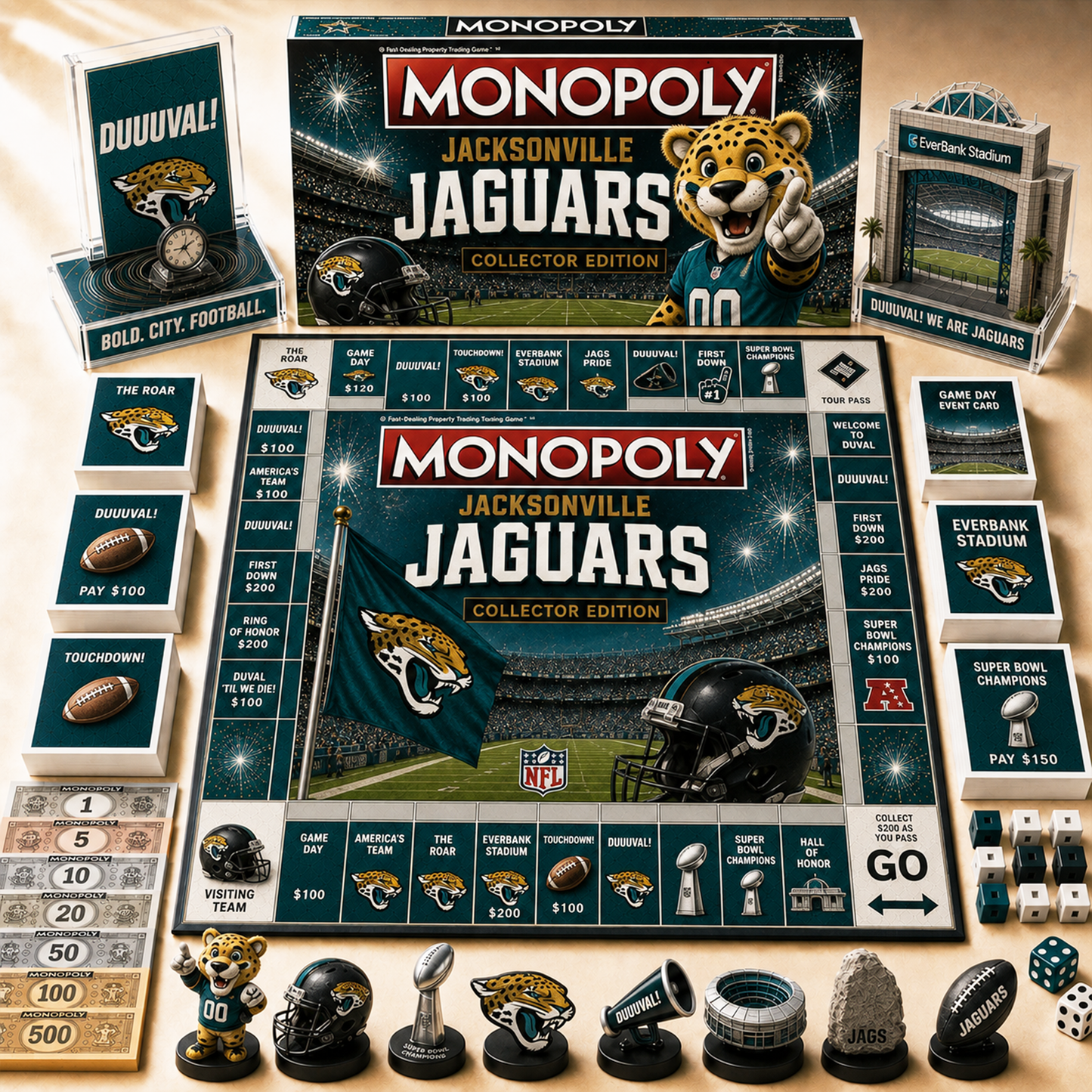 Premium NFL JAC Hall of Fame Monopoly Collector’s Edition Board Game V12