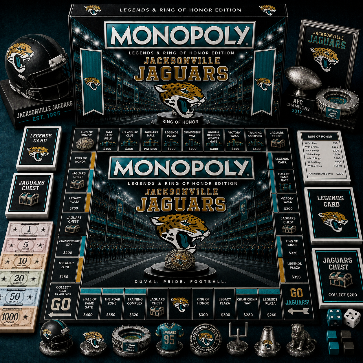 Premium NFL JJ Legends & Ring Monopoly Collector’s Edition Board Game V9