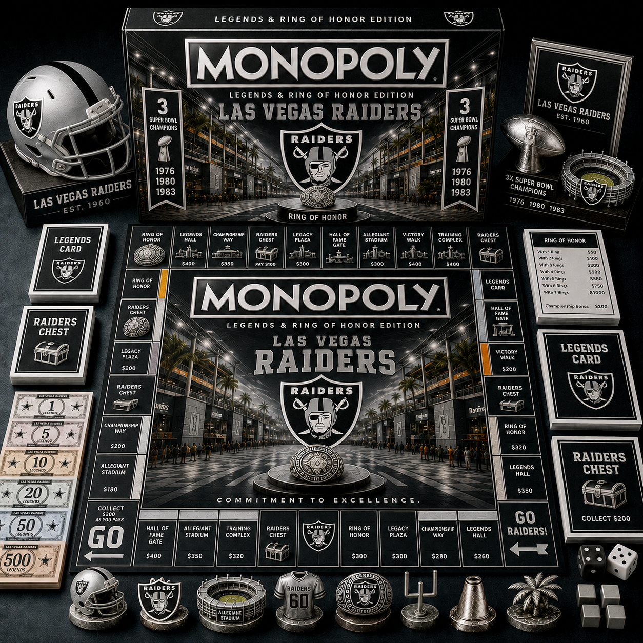 Premium NFL LVR Legends & Ring Monopoly Collector’s Edition Board Game V9
