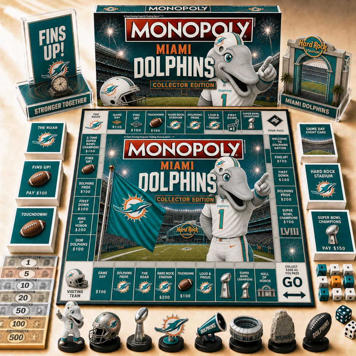 Premium NFL MIA Hall of Fame Monopoly Collector’s Edition Board Game V12