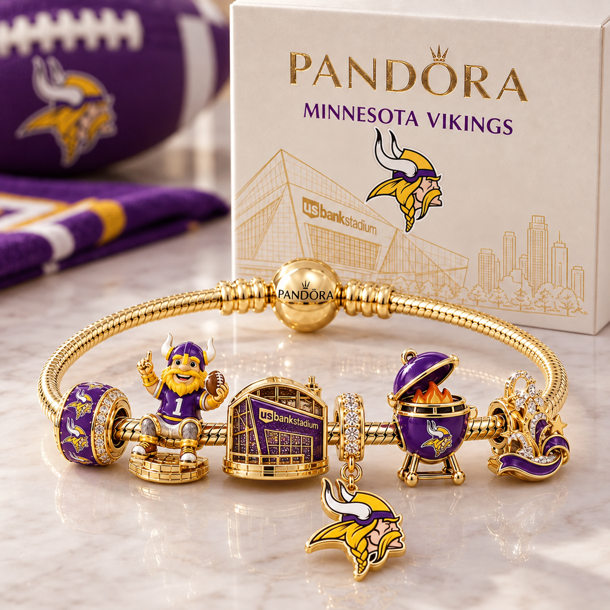 Premium NFL MIN Heritage Gold Charm Bracelet Set V3