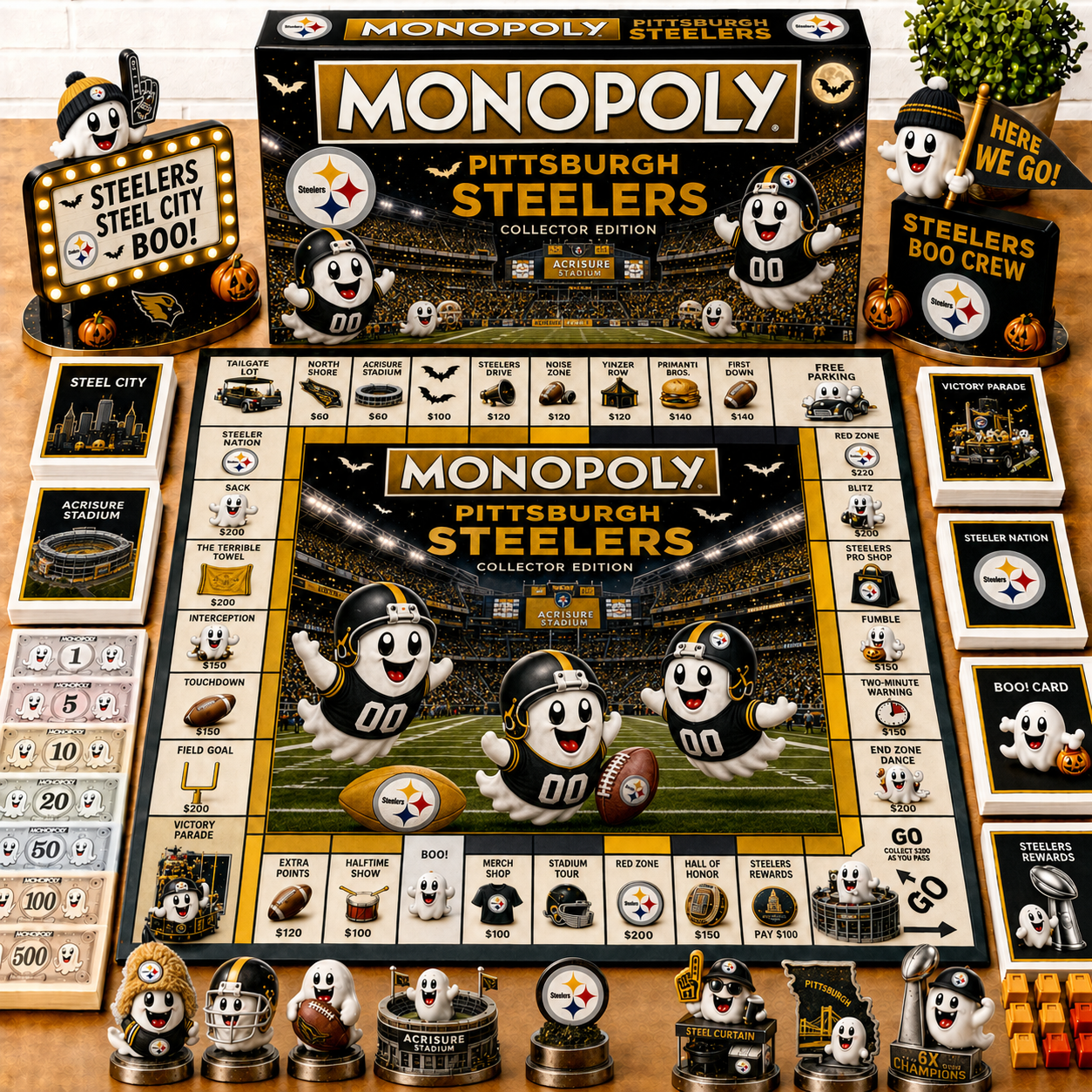 Premium NFL PS Halloween Ghost Monopoly Collector’s Edition Board Game V6