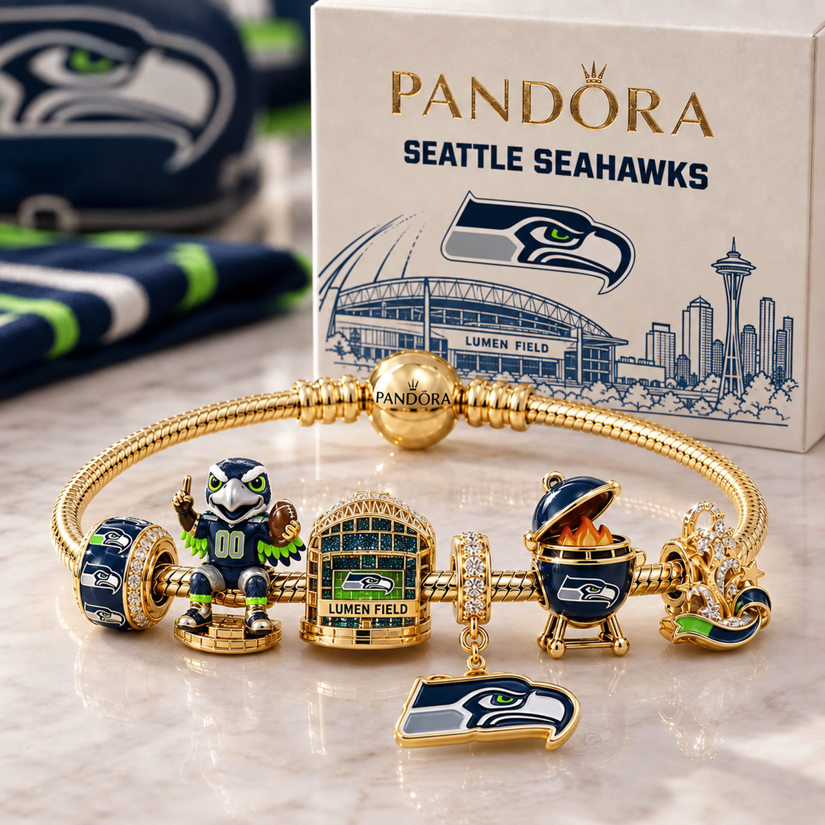 Premium NFL SEA Heritage Gold Charm Bracelet Set V3
