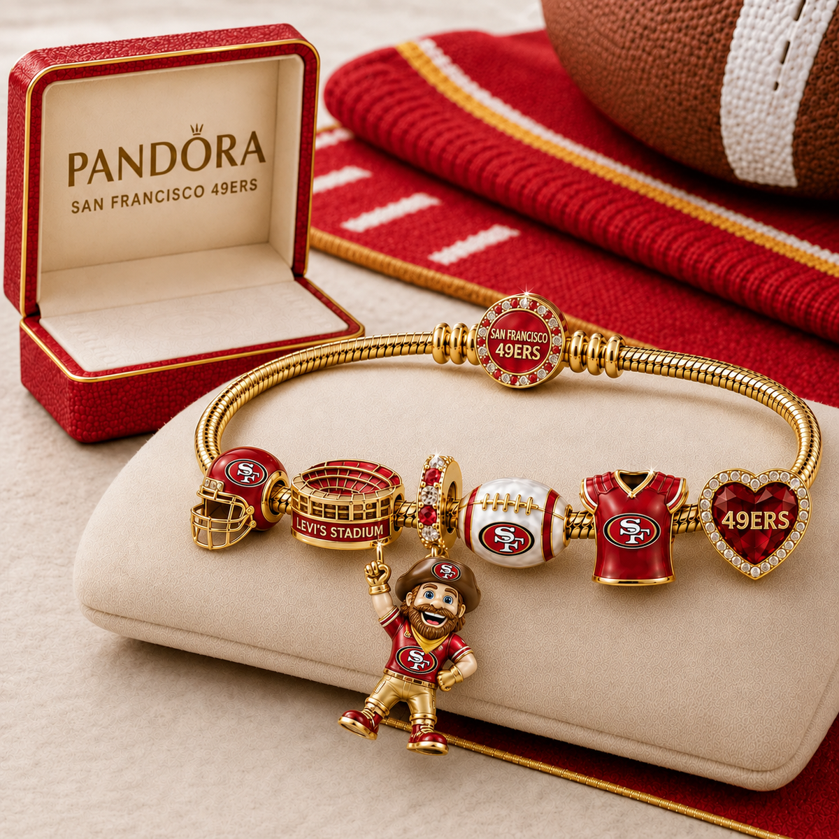 Premium NFL SF49 Gold Charm Bracelet Set
