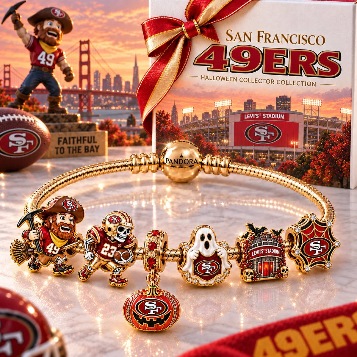 Premium NFL SF49 Halloween Gold Charm Bracelet Set V4