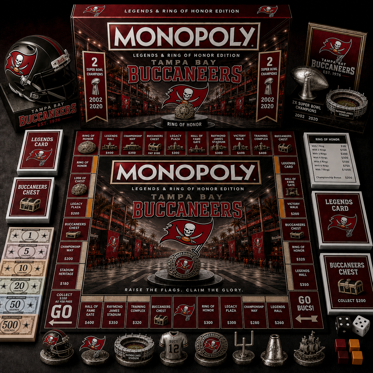 Premium NFL TBB Legends & Ring Monopoly Collector’s Edition Board Game V9
