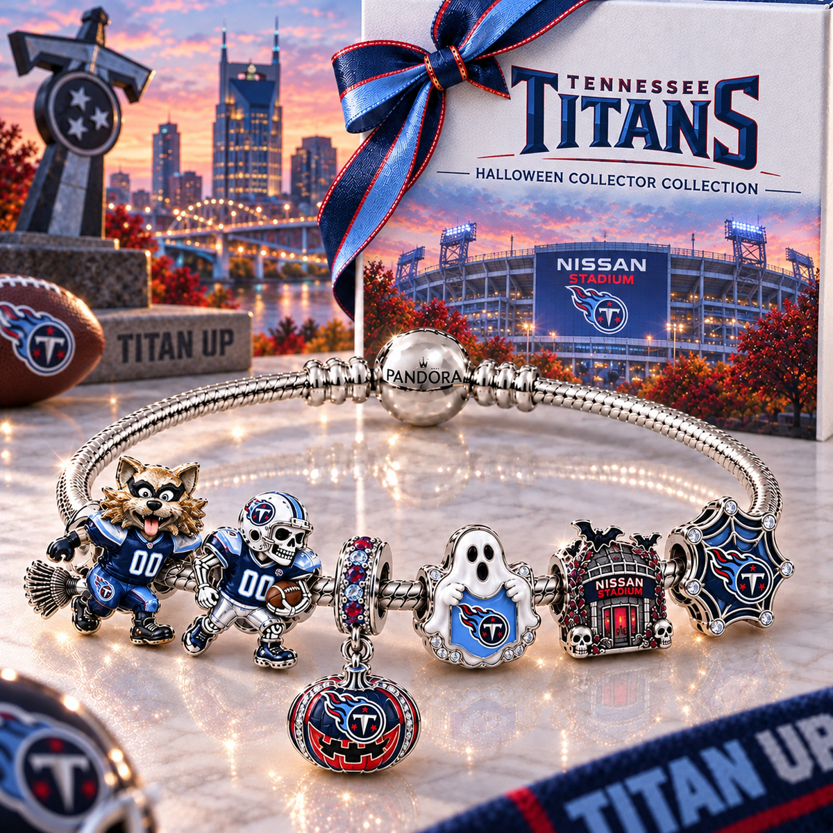 Premium NFL TT Halloween Gold Charm Bracelet Set V4