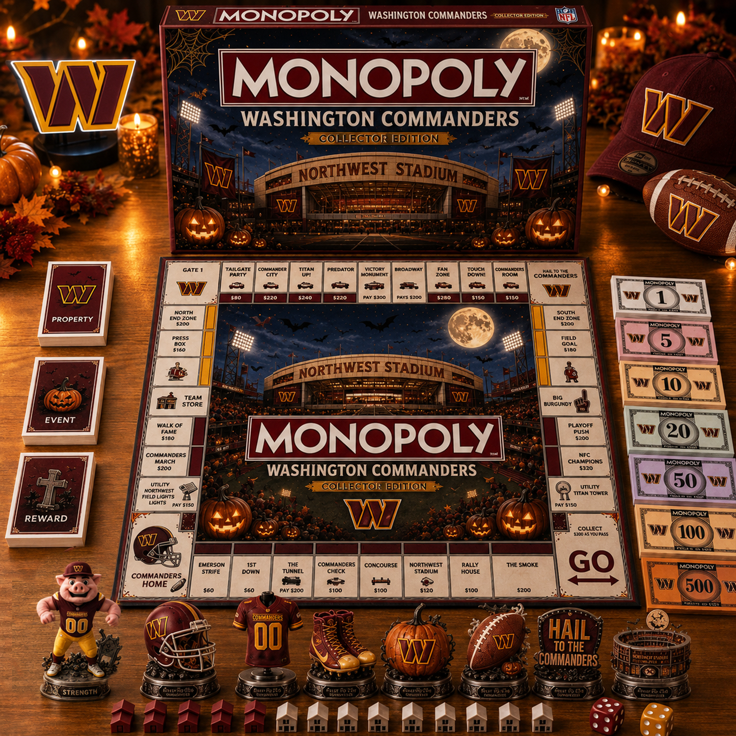 Premium NFL WAS Halloween Stadium Monopoly Collector’s Edition Board Game V10