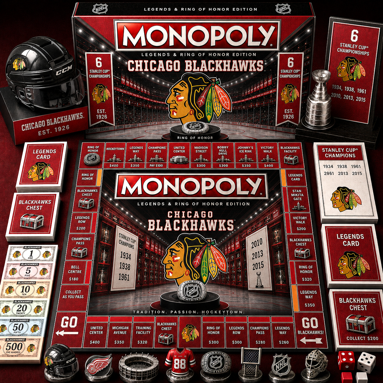 Premium NHL CB Legends & Ring Monopoly Collector’s Edition Board Game V9