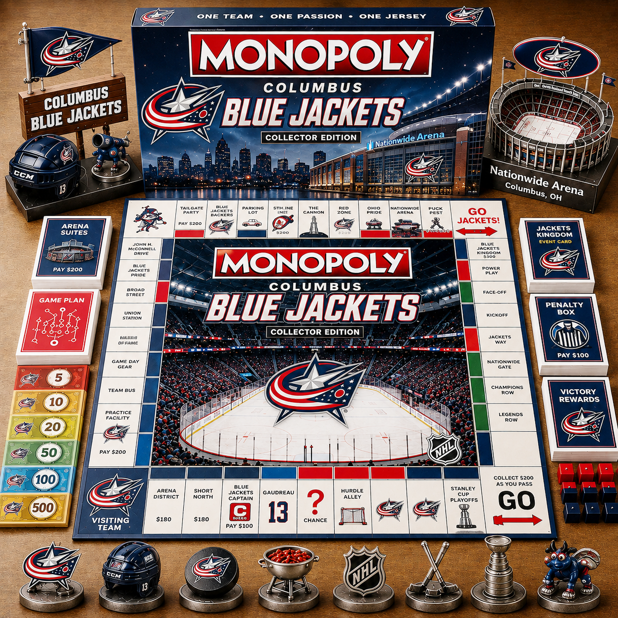 Premium NHL CBJ Game Night Monopoly Collector Edition Board Game V5
