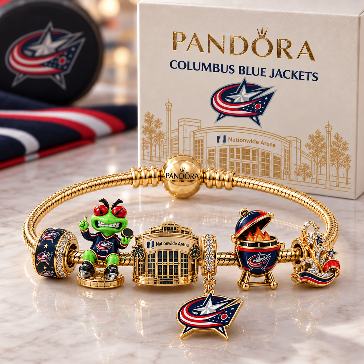 Premium NHL CBJ Heritage Gold Charm Bracelet Set V3
