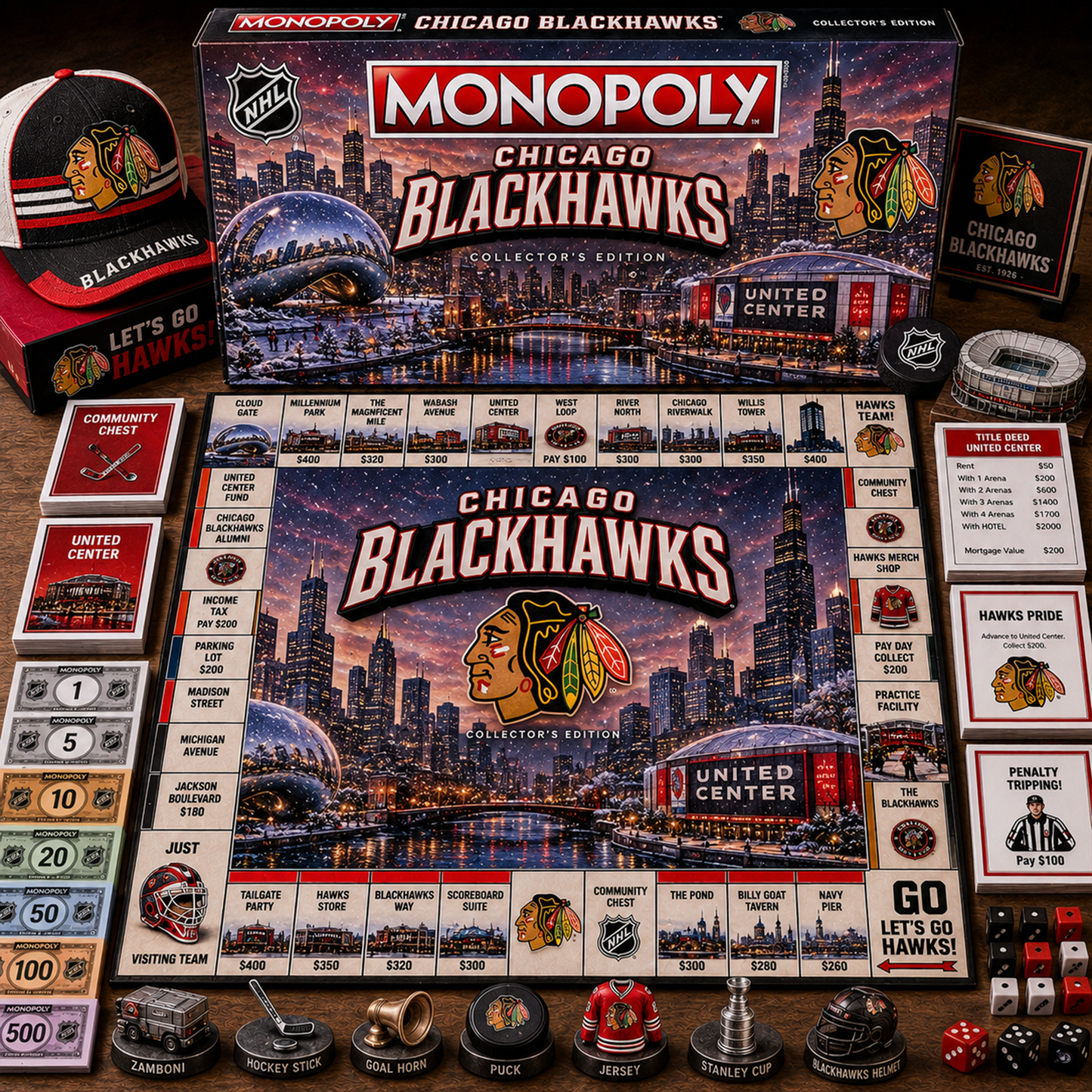 Premium NHL CHI Legacy Monopoly Collector Edition Board Game V2 NMD 150826 TTV