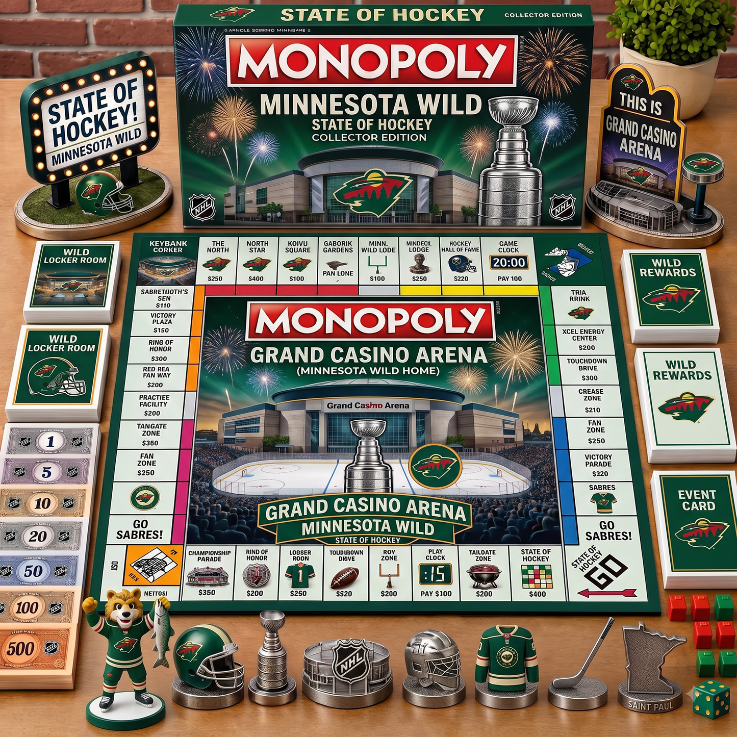 Premium NHL MIN Championship Anniversary Monopoly Collector’s Edition Board Game V3