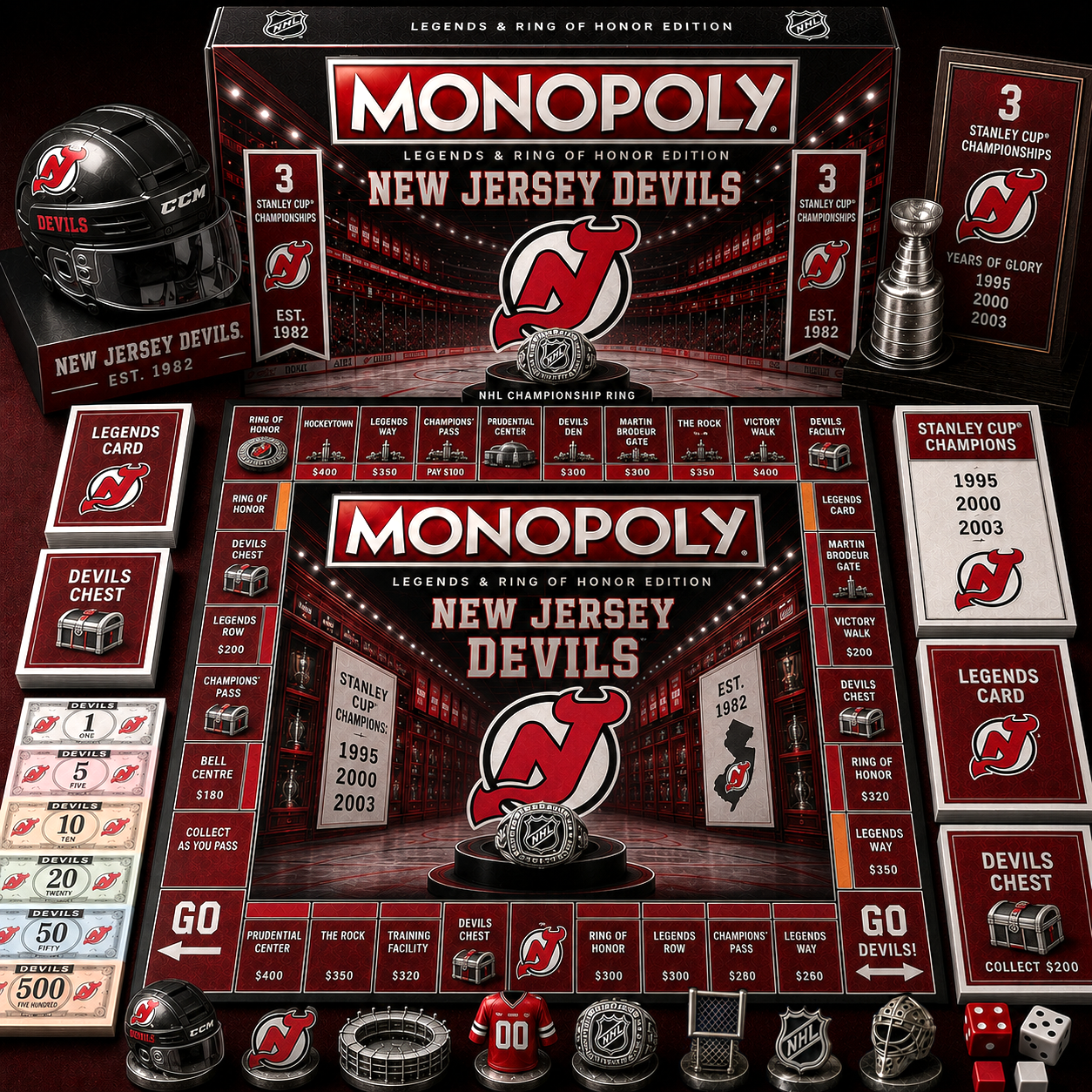 Premium NHL NJD Legends & Ring Monopoly Collector’s Edition Board Game V9