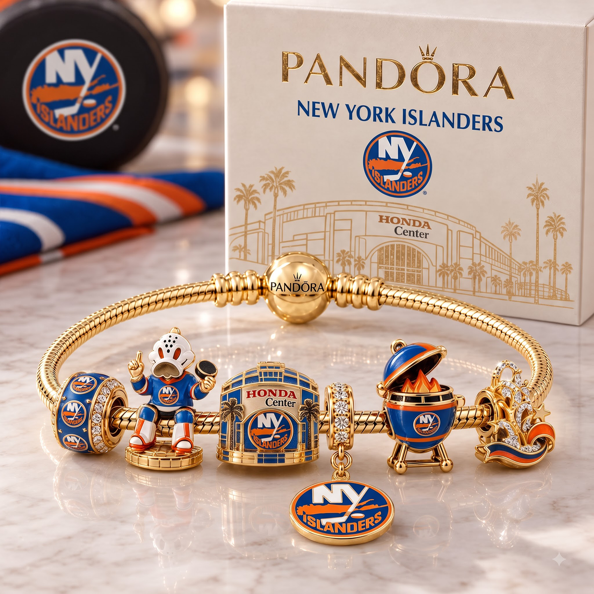 Premium NHL NYI Heritage Gold Charm Bracelet Set V3