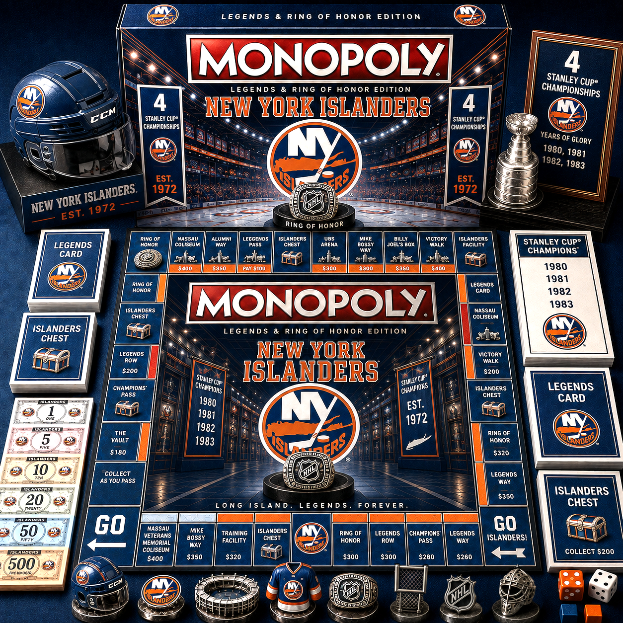 Premium NHL NYI Legends & Ring Monopoly Collector’s Edition Board Game V9