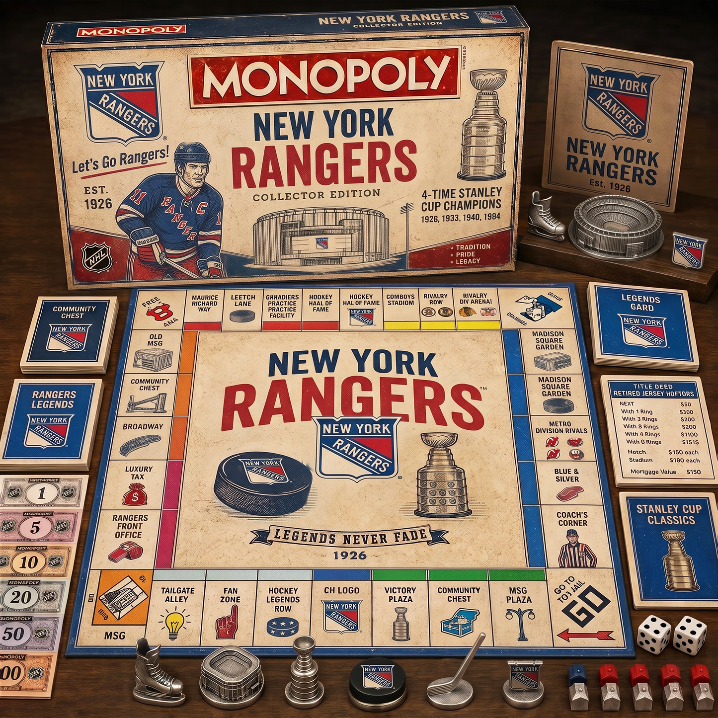 Premium NHL NYR Retro Heritage Monopoly Collector’s Edition Board Game V7