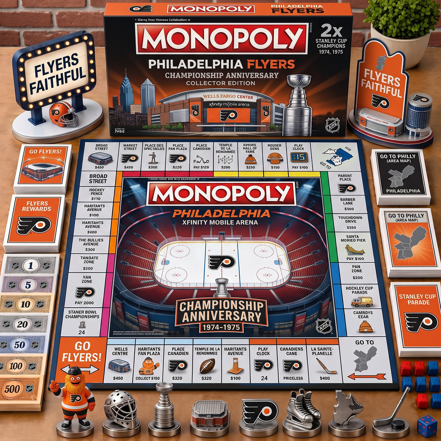 Premium NHL PHI Championship Anniversary Monopoly Collector’s Edition Board Game V3