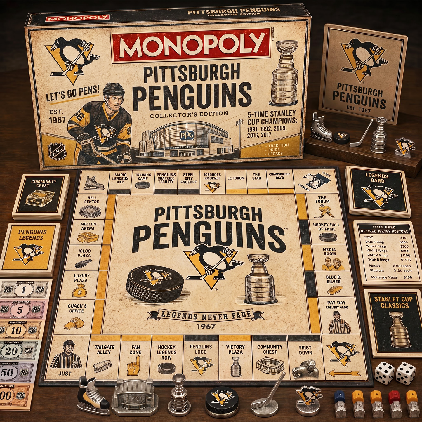 Premium NHL PIT Retro Heritage Monopoly Collector’s Edition Board Game V7