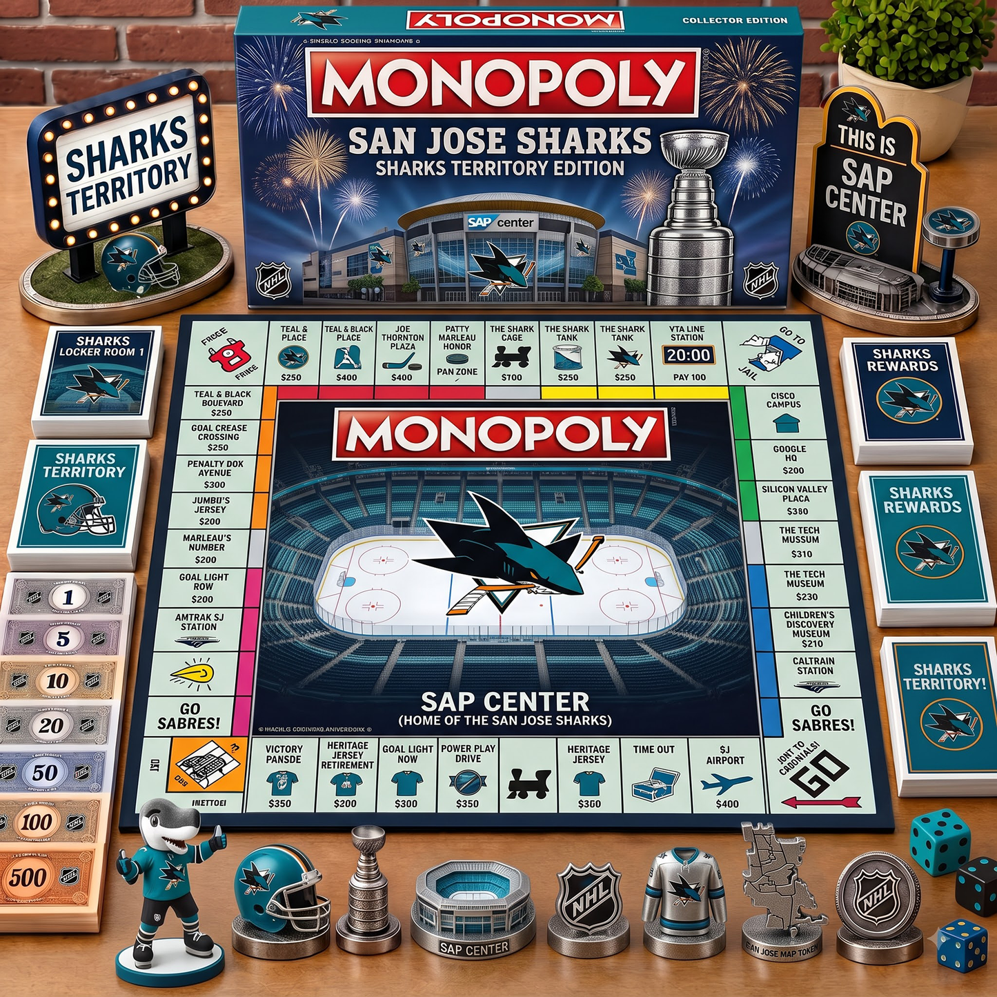 Premium NHL SJS Championship Anniversary Monopoly Collector’s Edition Board Game V3