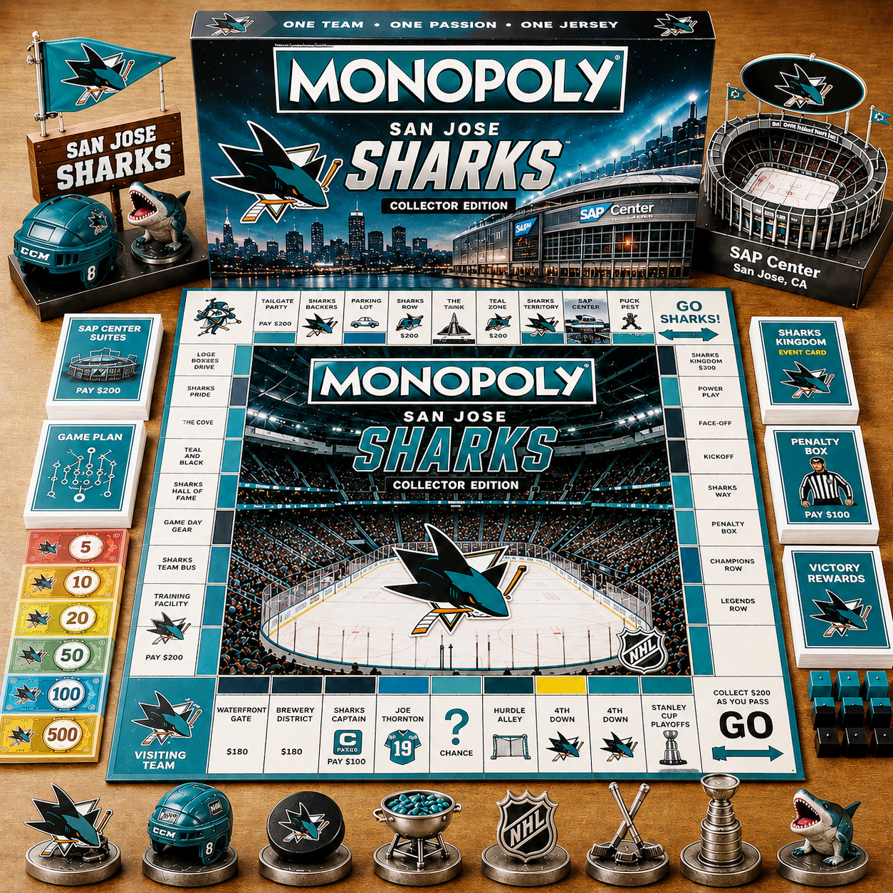 Premium NHL SJS Game Night Monopoly Collector Edition Board Game V5