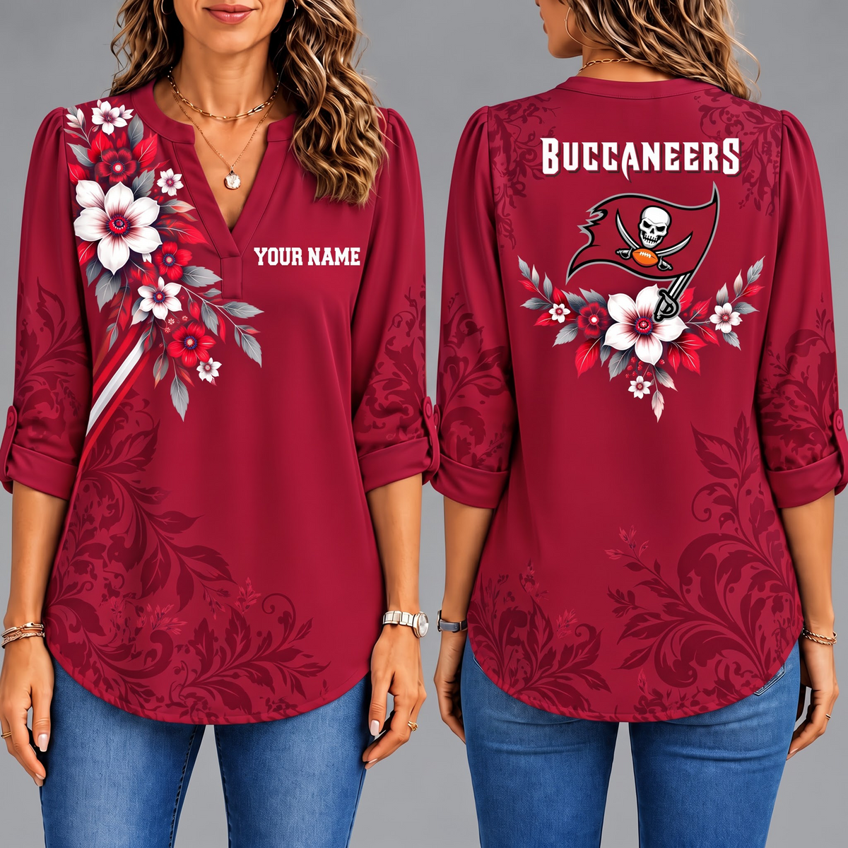 Premium TBB x NFL Collegiate Floral Luxe Long Sleeve Collar