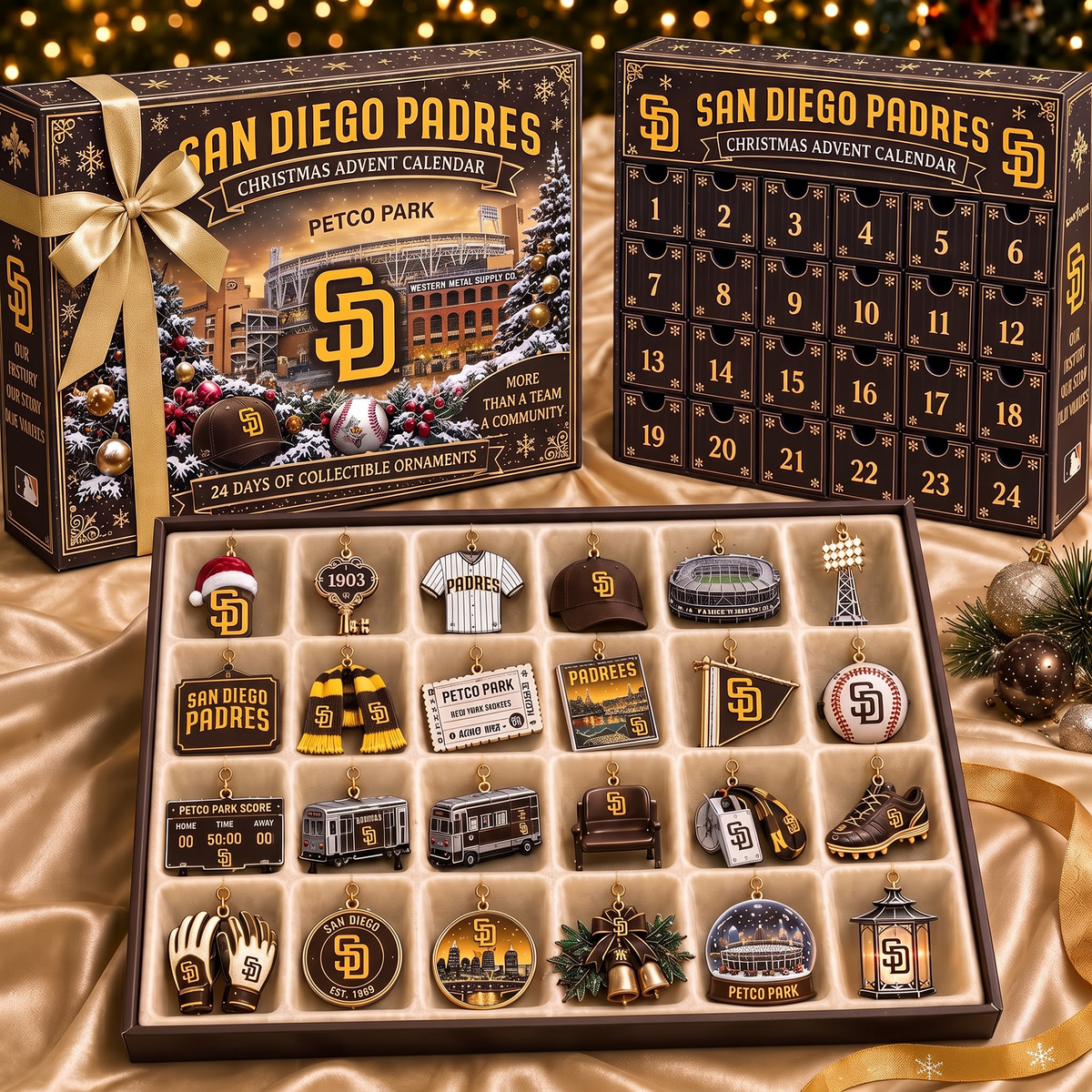 SD X MLB Team Christmas Advent Calendar Box - 24 Days Countdown Tree Ornaments Gift Set