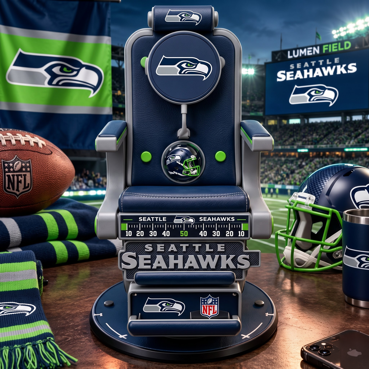 SEA X Personalized NFL Fan Barber Chair Desk Phone Stand