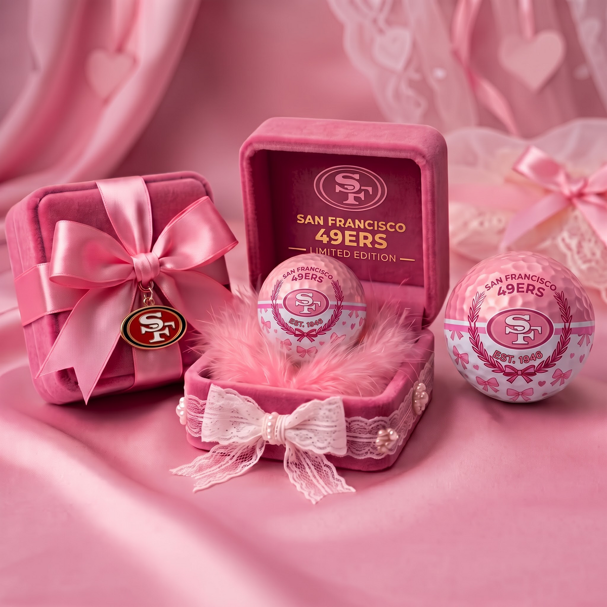 SF x NFL Coquette Pink Velvet Golf Ball Gift Set